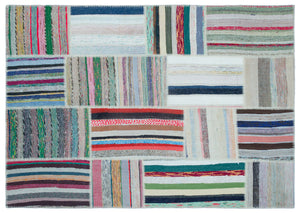 Striped Over Dyed Kilim Patchwork Unique Rug 5'3'' x 7'7'' ft 160 x 230 cm