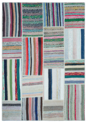 Striped Over Dyed Kilim Patchwork Unique Rug 5'3'' x 7'7'' ft 160 x 230 cm