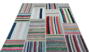 Striped Over Dyed Kilim Patchwork Unique Rug 5'3'' x 7'7'' ft 160 x 230 cm