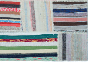 Striped Over Dyed Kilim Patchwork Unique Rug 5'3'' x 7'7'' ft 160 x 230 cm