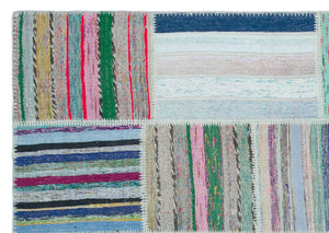 Striped Over Dyed Kilim Patchwork Unique Rug 5'3'' x 7'7'' ft 160 x 230 cm