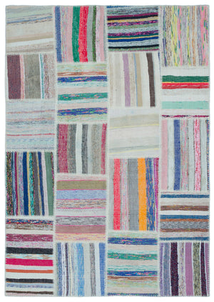Striped Over Dyed Kilim Patchwork Unique Rug 5'3'' x 7'7'' ft 160 x 230 cm