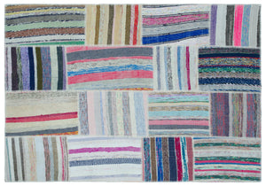 Striped Over Dyed Kilim Patchwork Unique Rug 5'3'' x 7'7'' ft 160 x 230 cm
