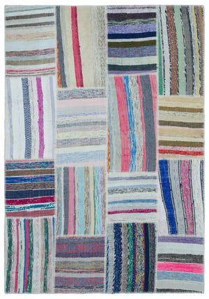 Striped Over Dyed Kilim Patchwork Unique Rug 5'3'' x 7'7'' ft 160 x 230 cm