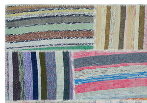 Striped Over Dyed Kilim Patchwork Unique Rug 5'3'' x 7'7'' ft 160 x 230 cm