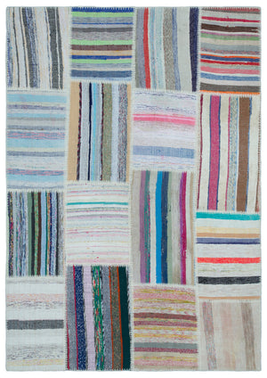 Striped Over Dyed Kilim Patchwork Unique Rug 5'3'' x 7'5'' ft 160 x 226 cm