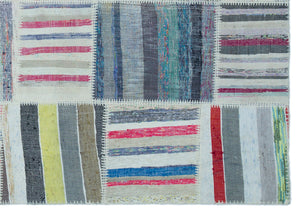 Striped Over Dyed Kilim Patchwork Unique Rug 5'3'' x 7'5'' ft 160 x 225 cm