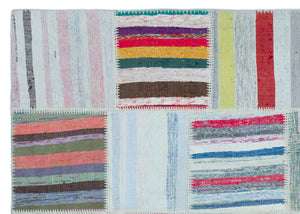 Striped Over Dyed Kilim Patchwork Unique Rug 5'3'' x 7'5'' ft 160 x 225 cm