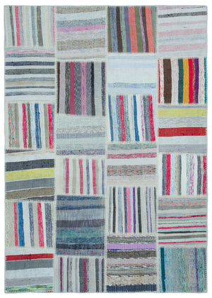Striped Over Dyed Kilim Patchwork Unique Rug 5'3'' x 7'5'' ft 160 x 225 cm