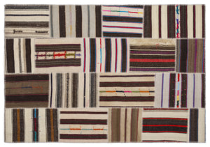 Striped Over Dyed Kilim Patchwork Unique Rug 5'3'' x 7'7'' ft 160 x 230 cm