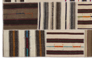 Striped Over Dyed Kilim Patchwork Unique Rug 5'3'' x 7'7'' ft 160 x 230 cm