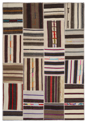 Striped Over Dyed Kilim Patchwork Unique Rug 5'3'' x 7'7'' ft 160 x 230 cm