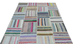 Striped Over Dyed Kilim Patchwork Unique Rug 5'3'' x 7'7'' ft 160 x 230 cm