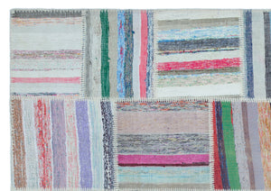 Striped Over Dyed Kilim Patchwork Unique Rug 5'3'' x 7'7'' ft 160 x 230 cm