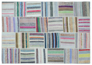 Striped Over Dyed Kilim Patchwork Unique Rug 5'3'' x 7'7'' ft 160 x 230 cm