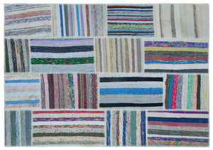 Striped Over Dyed Kilim Patchwork Unique Rug 5'3'' x 7'5'' ft 160 x 226 cm