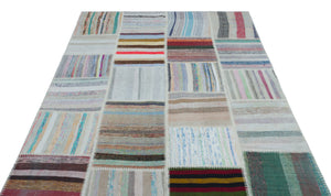 Striped Over Dyed Kilim Patchwork Unique Rug 5'3'' x 7'7'' ft 160 x 230 cm