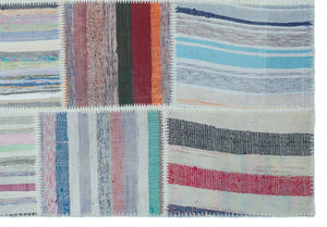 Striped Over Dyed Kilim Patchwork Unique Rug 5'3'' x 7'7'' ft 160 x 230 cm