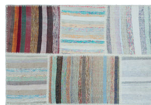 Striped Over Dyed Kilim Patchwork Unique Rug 5'3'' x 7'7'' ft 160 x 230 cm