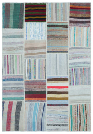 Striped Over Dyed Kilim Patchwork Unique Rug 5'3'' x 7'7'' ft 160 x 230 cm