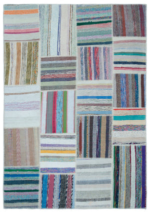 Striped Over Dyed Kilim Patchwork Unique Rug 5'3'' x 7'7'' ft 160 x 230 cm