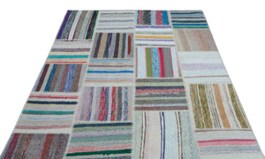 Striped Over Dyed Kilim Patchwork Unique Rug 5'3'' x 7'7'' ft 160 x 230 cm