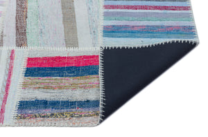 Striped Over Dyed Kilim Patchwork Unique Rug 5'3'' x 7'5'' ft 160 x 225 cm