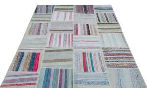 Striped Over Dyed Kilim Patchwork Unique Rug 5'3'' x 7'5'' ft 160 x 225 cm