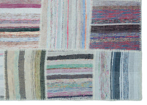 Striped Over Dyed Kilim Patchwork Unique Rug 5'3'' x 7'5'' ft 160 x 225 cm