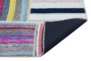 Striped Over Dyed Kilim Patchwork Unique Rug 5'3'' x 7'5'' ft 160 x 225 cm