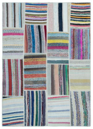 Striped Over Dyed Kilim Patchwork Unique Rug 5'3'' x 7'5'' ft 160 x 225 cm