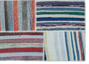 Striped Over Dyed Kilim Patchwork Unique Rug 5'3'' x 7'5'' ft 160 x 225 cm