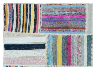 Striped Over Dyed Kilim Patchwork Unique Rug 5'3'' x 7'5'' ft 160 x 225 cm