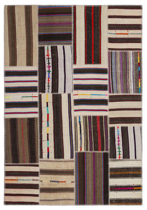 Striped Over Dyed Kilim Patchwork Unique Rug 5'3'' x 7'7'' ft 160 x 230 cm