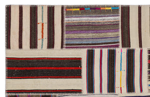Striped Over Dyed Kilim Patchwork Unique Rug 5'3'' x 7'7'' ft 160 x 230 cm