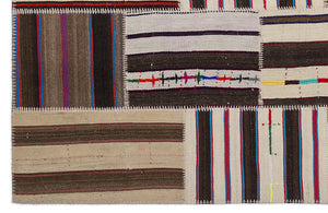 Striped Over Dyed Kilim Patchwork Unique Rug 5'3'' x 7'7'' ft 160 x 230 cm