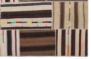 Striped Over Dyed Kilim Patchwork Unique Rug 5'3'' x 7'7'' ft 160 x 230 cm