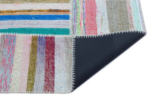 Striped Over Dyed Kilim Patchwork Unique Rug 5'3'' x 7'5'' ft 160 x 226 cm