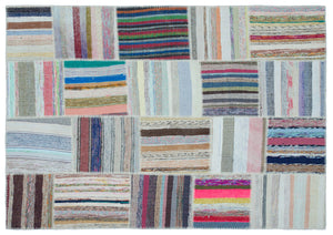 Striped Over Dyed Kilim Patchwork Unique Rug 5'3'' x 7'5'' ft 160 x 226 cm