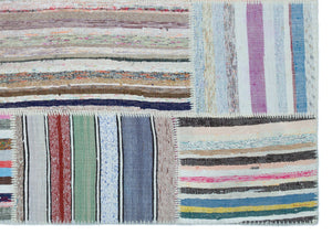 Striped Over Dyed Kilim Patchwork Unique Rug 5'3'' x 7'5'' ft 160 x 226 cm