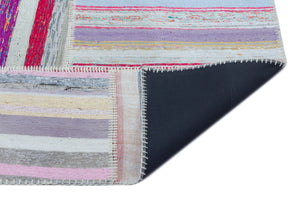 Striped Over Dyed Kilim Patchwork Unique Rug 5'3'' x 7'7'' ft 160 x 230 cm