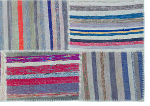 Striped Over Dyed Kilim Patchwork Unique Rug 5'3'' x 7'7'' ft 160 x 230 cm