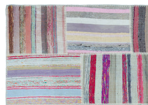 Striped Over Dyed Kilim Patchwork Unique Rug 5'3'' x 7'7'' ft 160 x 230 cm