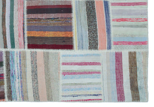 Striped Over Dyed Kilim Patchwork Unique Rug 5'3'' x 7'7'' ft 160 x 230 cm