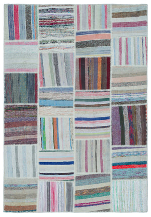 Striped Over Dyed Kilim Patchwork Unique Rug 5'3'' x 7'7'' ft 160 x 230 cm