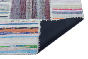 Striped Over Dyed Kilim Patchwork Unique Rug 5'3'' x 7'4'' ft 160 x 224 cm