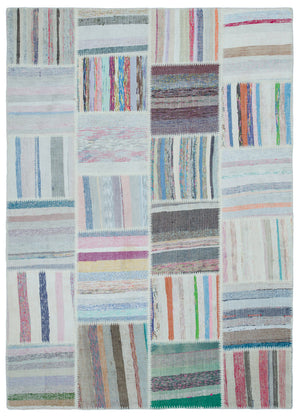 Striped Over Dyed Kilim Patchwork Unique Rug 5'3'' x 7'4'' ft 160 x 224 cm