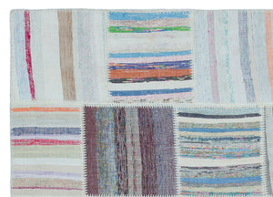 Striped Over Dyed Kilim Patchwork Unique Rug 5'3'' x 7'4'' ft 160 x 224 cm