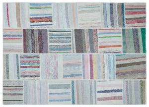 Striped Over Dyed Kilim Patchwork Unique Rug 5'3'' x 7'4'' ft 160 x 224 cm