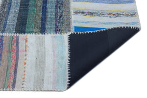 Striped Over Dyed Kilim Patchwork Unique Rug 5'3'' x 7'5'' ft 160 x 225 cm